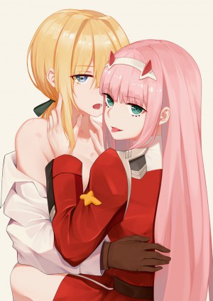  violet evergarden and zero two darling in the franxx and violet evergarden drawn by yer sample 02ea